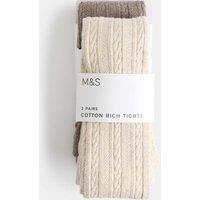 M&S 2 Pack Cotton Rich Cable Tights (2-14 Yrs) Neutral
