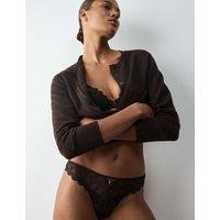 Autograph Embroidered Mesh Back Brazilian Knickers Dark Chocolate