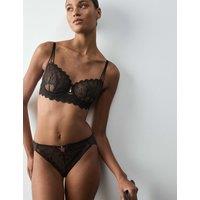 Autograph Milan Embroidered High Rise High Leg Knickers Dark Chocolate