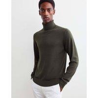 JAEGER Merino Wool Rich Roll Neck Jumper with Silk Dark Khaki