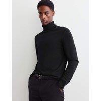 JAEGER Merino Wool Rich Roll Neck Jumper with Silk Black