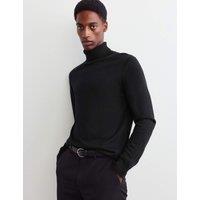 JAEGER Merino Wool Rich Roll Neck Jumper with Silk Black