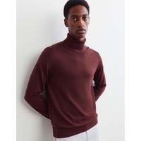 JAEGER Merino Wool Rich Roll Neck Jumper with Silk Dark Burgundy