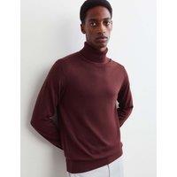JAEGER Merino Wool Rich Roll Neck Jumper with Silk Dark Burgundy