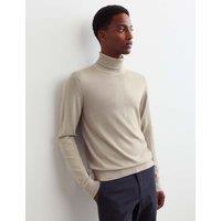 JAEGER Merino Wool Rich Roll Neck Jumper with Silk Neutral