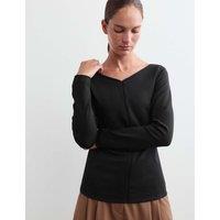 JAEGER Cotton Modal Blend V-Neck Stitch Detail Top Black