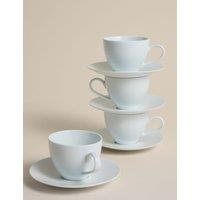 M&S Set of 4 Burford Coupe Porcelain Cups & Saucers White