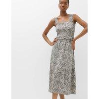 M&S Printed Square Neck Midi Waisted Dress Ivory Mix