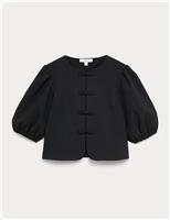 Knot Button Detail Puff Sleeve Top