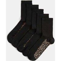 M&S 5 Pack Animal Print Ankle High Socks Black Mix