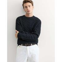 JAEGER Cashmere Rich Cable Knit Crew Neck Jumper Dark Navy