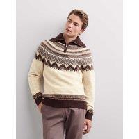 JAEGER Alpaca Blend Fair Isle Half Zip Jumper Natural Mix