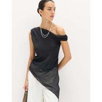 M&S Draped One Shoulder Asymmetric Longline Top Black