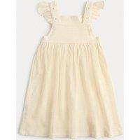 M&S Embroidered Textured Frill Detail Dress (2-8 Yrs) Ivory