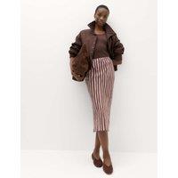 M&S Striped Midi Straight Column Skirt Chocolate Mix
