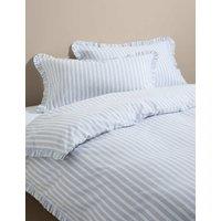 M&S Pure Cotton Narrow Stripe Ruffle Bedding Set Blue Mix