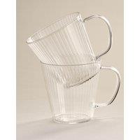 M&S Set of 2 Ribbed Glass Cappuccino Mugs Clear