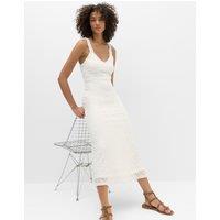 M&S Jersey Lace Trim Midi Bodycon Dress Ivory
