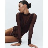 M&S Sabine Mesh & Lace Long Sleeved Body Raisin
