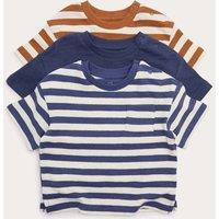 M&S 3 Pack Pure Cotton Striped Tops (0-3 Yrs) Blue Mix