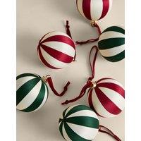 M&S 6 Pack Satin Stripe Baubles Red Mix