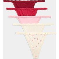 M&S 5pk Christmas Candy Cane Low Rise Tanga Thongs Red