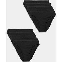 M&S 10 Pack Cotton Lycra High Leg Knickers Black