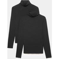 M&S 2 Pack Heatgen Thermal Roll Neck Tops Black