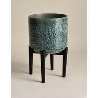 M&S Large Reactive Glaze Ceramic Planter Blue