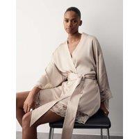 Autograph Satin Lace Trim Relaxed Fit Short Wrap Light Buff