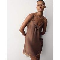 Autograph Satin Strappy Lace Detail Chemise Medium Brown