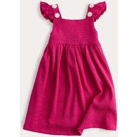 M&S Embroidered Textured Frill Detail Dress (2-8 Yrs) Fuchsia