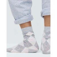 M&S 2 Pack Argyle Crew Socks Light Grey Mix