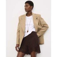 Autograph Pure Silk Lace High Waisted Shorts Chocolate