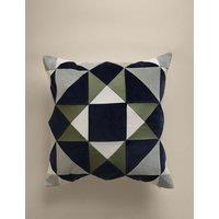 M&S Pure Cotton Patchwork Cushion Cover Green Mix