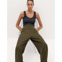 M&S Pleated Wide Leg Trousers Dark Green