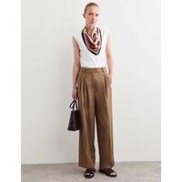 JAEGER Wool Rich Pleat Front Wide Leg Trousers Camel