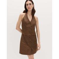 M&S Linen Rich Mini Waistcoat Dress Dark Chocolate