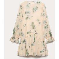 M&S Chiffon Floral Mini Drop Waist Dress Ivory Mix
