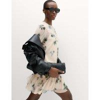 M&S Chiffon Floral Mini Drop Waist Dress Ivory Mix