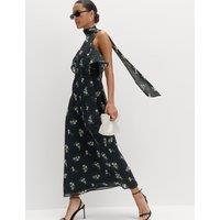 M&S Floral Scarf Detail Midaxi Cami Dress Black Mix