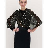 M&S Polka Dot Drape Detail Blouse Black Mix