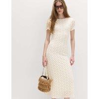 M&S Jersey Lace Round Neck Midi Column Dress Ivory