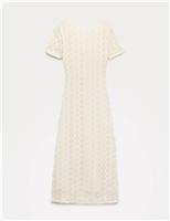 Jersey Lace Round Neck Midi Column Dress