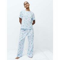 M&S Pure Cotton Printed Short Sleeve Pyjama Set Light Blue