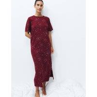 M&S Cotton Modal Printed Long Nightdress Claret
