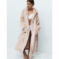 M&S Fleece Leopard Print Dressing Gown Neutral