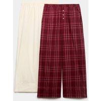 M&S 2 Pack Pure Cotton Printed Pyjama Bottoms Burgundy Mix