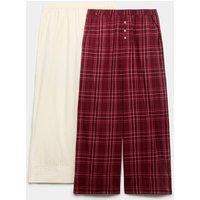 M&S 2 Pack Pure Cotton Printed Pyjama Bottoms Burgundy Mix