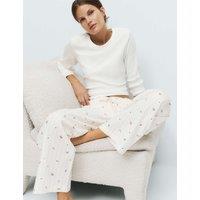 M&S Cotton Rich Floral Pyjama Bottoms Ivory Mix